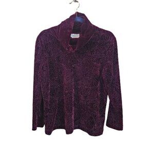 Coldwater Creek NWT Burgundy Velvet Glitter Cowl Neck Sweater Size PM